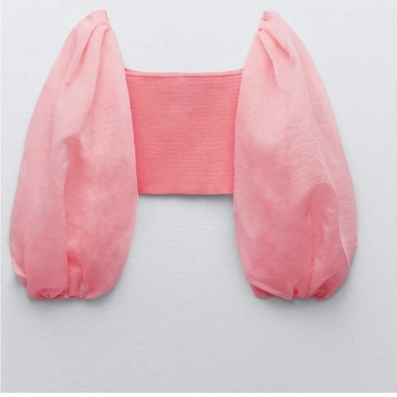 Nwt Zara Combination organza knit crop top pink puffy - bloggers favourite - S - Picture 6 of 8